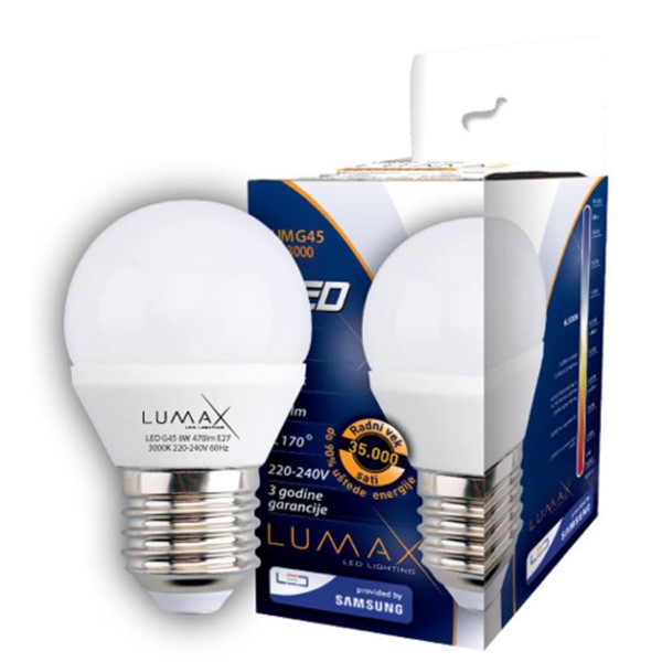 Slika LUMAX LED Sijalica LUMG45-6W 3000K  LED, Toplo bela, 6 W, G45